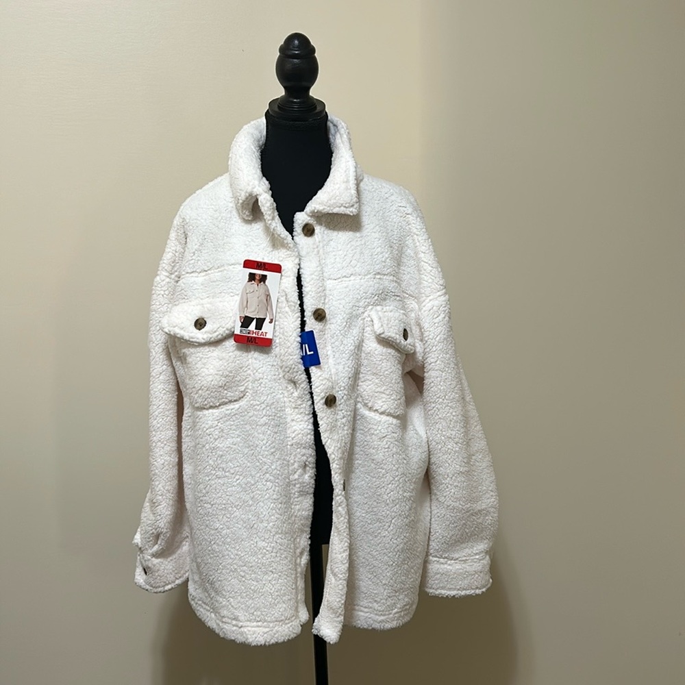 32 Degrees Ladies' Cream/White Cozy Shirt Jacket size M/L - Picture 5 of 8